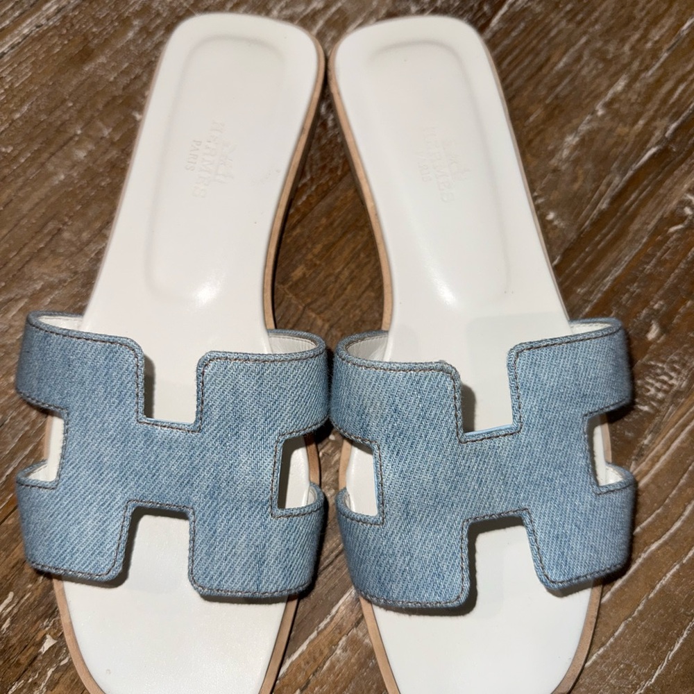 Hermes Blue Denim Sandals